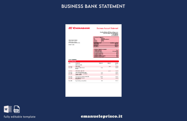modello Word e PDF dell'estratto conto della società China Banking Corporation i